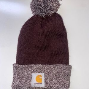 NWOT Carhartt Beanie Winter Hat Warm Purple Maroon Puff Ball